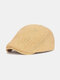 Men Knitted Solid Color Twist Pattern Casual Warmth Beret Flat Cap - Yellow