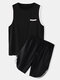 Men Sleevelees Tracksuit Set Two Pieces Workout Muscle Loungewear - Black