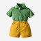 Boy's Green Short-sleeved T-shirts+Pants Preppy Style Set For 1-8Y - Green
