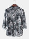 Mens Allover Sunflower Printing Light Casual Button Up Long Sleeve Shirts - White