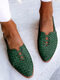 حذاء مسطح من LOSTISY Plus مقاس غير رسمي بعروق مضفرة مغلق بإبزيم خلفي للنساء - أخضر