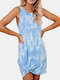 Tie Dye Sleeveless O-neck Loose Casual Dress For Women - Blue
