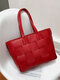 Women Brown PU Leather Weave Large Capacity Quilted Bag Handbag Shoulder Bag Tote - Red