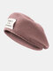 Women Acrylic Knitted Solid Color Letter Embroidery Patch All-match Warmth Beret - Pink