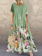 Vintage Print Patchwork Summer Plus Size Maxi Dress with Pockets - Green