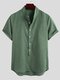 Camisas casuales de lino con botones de manga corta para hombre - Verde