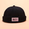 Men Women Cotton Solid Color Brimless Hats Skull Caps With Chinese Letters - Black