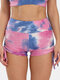 Women Tie Dye Jacquard Absorb Sweat Breathable Tie Side Sports Yoga Shorts - Pink
