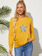 Stars Leopard Print Long Sleeve Crew Neck Sweatshirt Women - Yellow