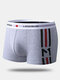 Men Striped Cotton Boxer Briefs Comfortable U Pouch Mid Waist Underwear - Gray
