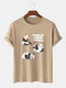 Mens Cute Panda Slogan Print 100% Cotton Short Sleeve T-Shirts - Khaki