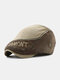 Men Washed Distressed Cotton Color Contrast Patchwork Letter Embroidery Casual Beret Flat Cap - Khaki
