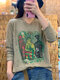 Women Print Long Sleeves V-neck Thin Knitted Sweater - #01
