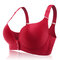 Plus Size Front Button Wireless Gather Seamless Thin Adjustable Bra DD Cup - Red