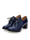 Large Size Women Lace-up Comfy Retro Glossy Oxfords Heels - Blue