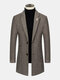 Mens Textured Woolen Button Up Business Casual Mid-Length Overcoats - Brown