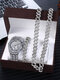 3 Pcs/Set Alloy Stainless Steel Men Women Business Watch Decorated Pointer Quartz Watch Bracelet Necklace - Silver
