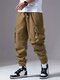 Mens Solid Side Pocket Casual Drawstring Waist Cargo Pants - Khaki