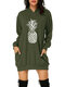 Women Multi Print Long Sleeve Casual Longline Hoodie - Army Green