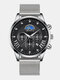 12 Colors Stainless Steel Men Casual Business Watch Decorative Calendar Pointer Quartz Watch - Silver Band Silver Case Black Di