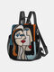 Women Nylon Abstract Figures Pattern Print Multi-carry Backpack - Black