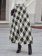 Saia feminina xadrez casual cintura alta com bolso - Preto