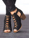 Large Size Casual Suede Hollow-out Cross Strap Design Chunky Heel Peep-toe Pumps Shoes - Black