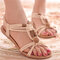 Women Flower Bead Bohemia Flat Sandals - White