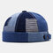 Men & Women Fashion Denim Stripe Stitching Element Landlord Hat Skull Caps - Blue