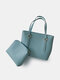 Women Artificial Leather Elegant Large Size Bag Set Handbag Brief Fashion Working Tote Bag - Blue
