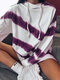 Striped Tie-dye Print Drawstring Long Sleeve Hoodie - Purple
