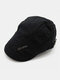 Men Striped Embroidery Pattern Adjustable Casual Flat Hat Forward Hat Beret Hat - Black