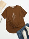 Plants Letters Sun Moon Graphic Short Sleeve Loose T-shirt - Coffee