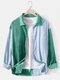 Mens Colorblock Patchwork Corduroy Designer Lapel Long Sleeve Casual Shirts - Green