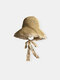 Women Straw Leisure Holiday Versatile Breathable Shade Hand-woven Lace Straw Hat Tour Beach Bucket Cap - Beige