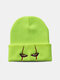 Unisex Acrylic Knitted Scary Cartoon Clown Eyes Pattern Embroidery Fashion Warmth Brimless Beanie Hat - Fluorescence