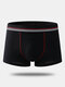 Men Cotton Striped Boxer Briefs Mid Waist Comfort Full Rise Underwear With U Pouch - Black