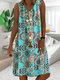 Ethnic Tie-dyed Print Sleeveless Loose V-neck Dress For Women - Blue
