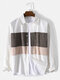 Mens Patchwork Chest Color Block Lapel 100% Cotton Shirt - White