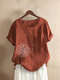 Flower Print Short Sleeve Casual T-shirt For Women - Orange