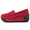 Genuine Leather Platform Slip On Shoes - Red
