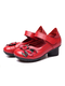 SOCOFY Zapatos retros blandos de cuero con velcro de tacón medio - rojo
