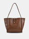 Women PU Leather Elegant Large Capacity Tote Bag Casual Brief Working Magnetic Button Handbag - Coffee