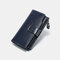 Women Genuine Leather RFID Anti Theft Oil Wax 6.3 Inch Phone Long Wallet Purse - Dark Blue