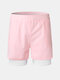 Mens Solid Color Quick Dry Sports Running Casual Stretch Shorts With Compression Liner - Pink