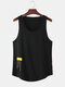 Mens Solid Color Character Print Breathable Loose Sleeveless Tank Top - Black