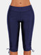 Plus Size Women Solid Color Side Tie Light Mid-Length Mid Waist Beach Shorts - Blue