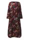 Vintage Women Long Sleeve Floral Printed Loose Long Maxi Dresses - Wine Red