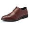 Men Brogue Carved Pointed Toe Lace Up Oxfords Formal Dress Shoes - Brown