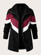 Plus Size Casual Contrast Color Patchwork Fluffy Zip Front Coat - Black